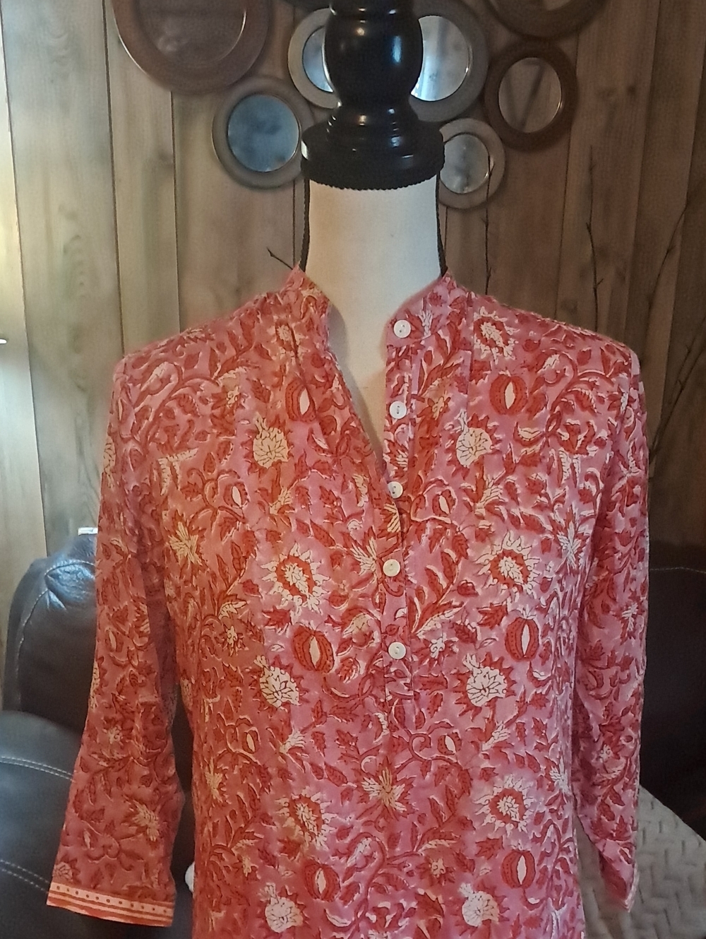 Bell By Alicia Bell Boho Silk Cotton Blend Floral Tiered Tunic Dress Red Pink - Picture 3 of 9
